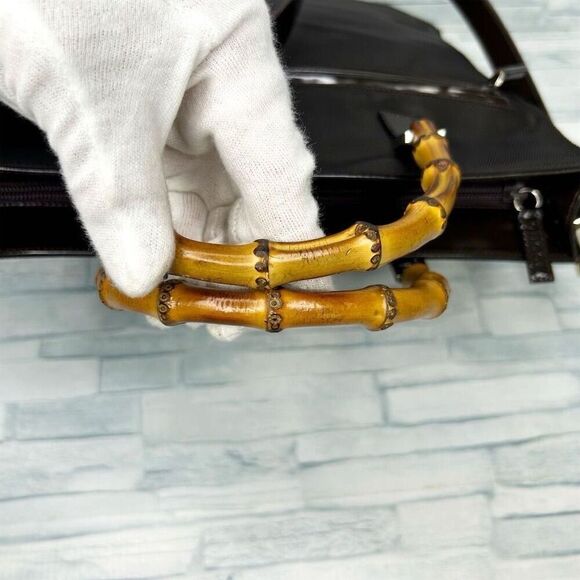 Gucci Bamboo Handle Black Nylon Satchel Bag - Picture 9 of 16